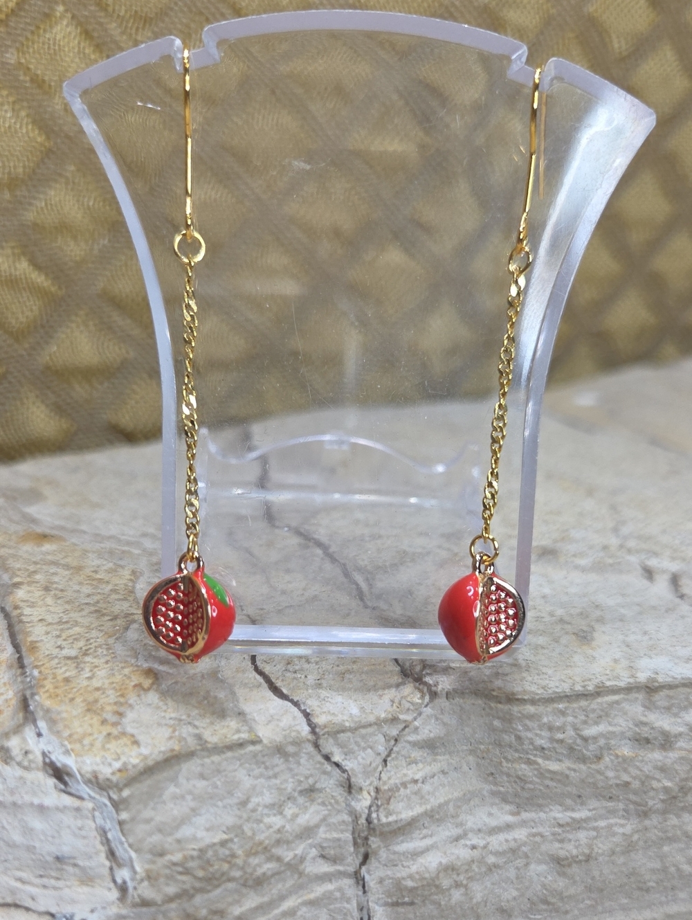 Gold-Tone Red Pomegranate Fruit Drop Earrings